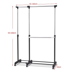 Säädettävä musta vaatekaappi pyörillä ja lisätilalla