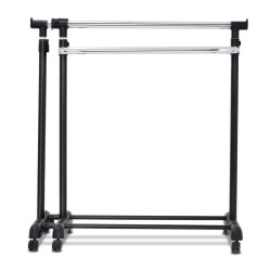 Säädettävä musta vaatekaappi pyörillä ja lisätilalla