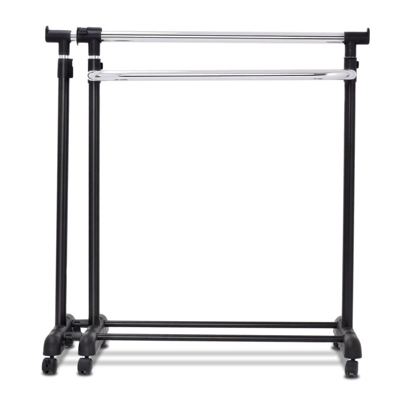 Säädettävä musta vaatekaappi pyörillä ja lisätilalla