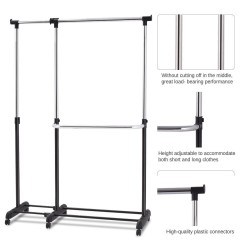 Säädettävä musta vaatekaappi pyörillä ja lisätilalla