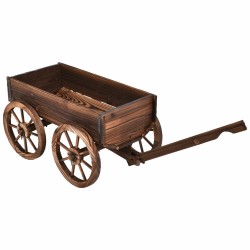 Puinen kukkakärry 4 pyörällä, ruskea, 120x43x53,5 cm