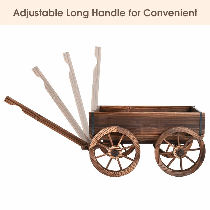 Puinen kukkakärry 4 pyörällä, ruskea, 120x43x53,5 cm