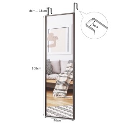 Seinään kiinnitettävä täyspitkä peili ruskea korkeussäädettävillä koukuilla