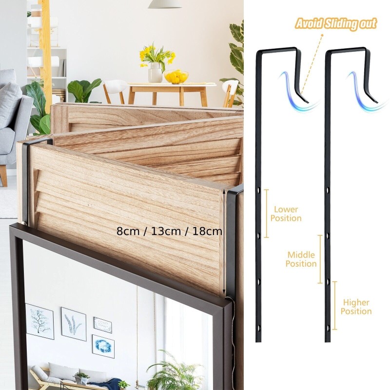 Seinään kiinnitettävä täyspitkä peili ruskea korkeussäädettävillä koukuilla