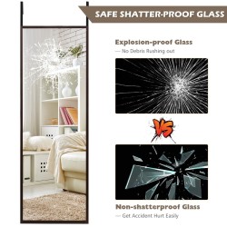 Seinään kiinnitettävä täyspitkä peili ruskea korkeussäädettävillä koukuilla