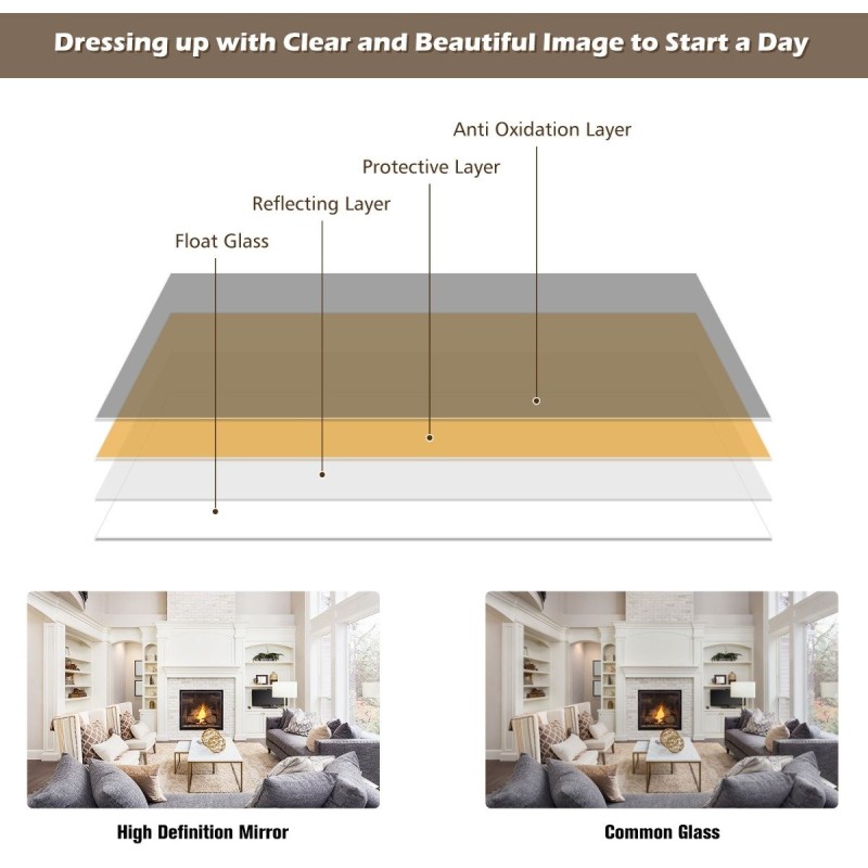 Seinään kiinnitettävä täyspitkä peili ruskea korkeussäädettävillä koukuilla