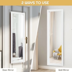 Valkoinen kokovartalopeili säädettävillä koukuilla 120x37 cm