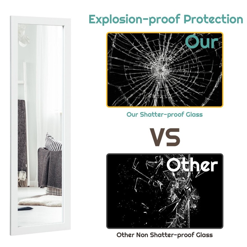 Valkoinen kokovartalopeili säädettävillä koukuilla 120x37 cm