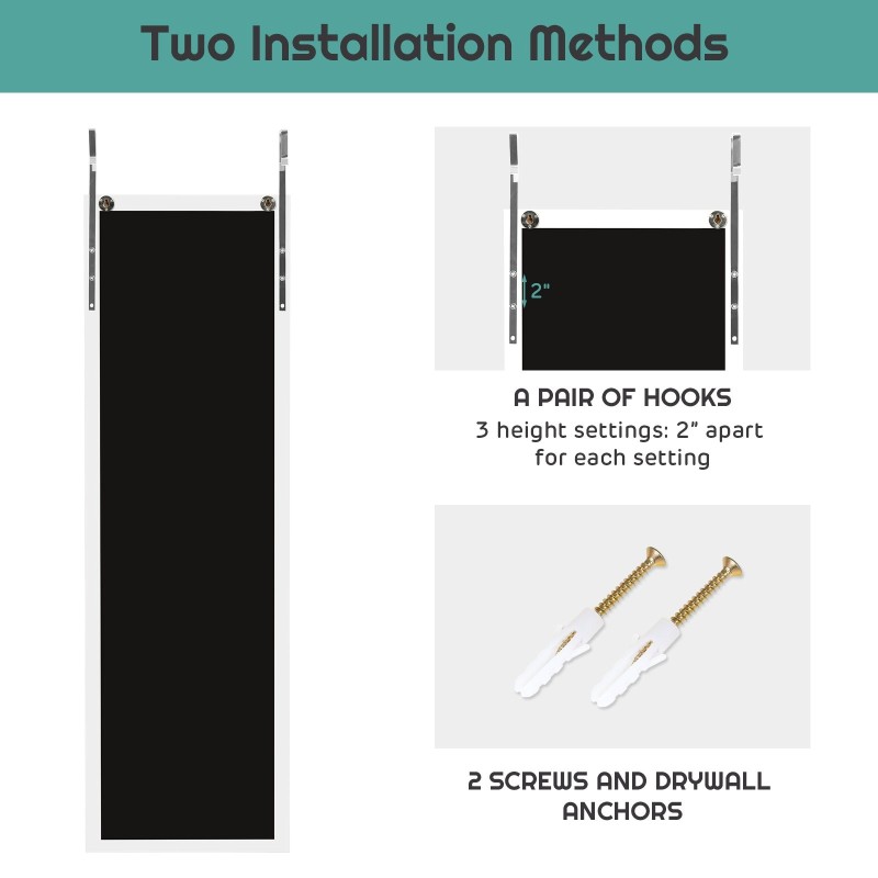 Valkoinen kokovartalopeili säädettävillä koukuilla 120x37 cm