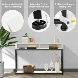 Valkoinen teräsrunko konsolipöytä avoimilla hyllyillä