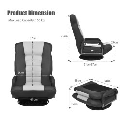 Taitettava harmaa lattiasohva, 6-asentoinen selkänoja, ergonominen design Taitettava harmaa lattiasohva, 6-asentoinen selkänoja, ergonominen design