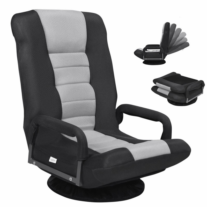 Taitettava harmaa lattiasohva, 6-asentoinen selkänoja, ergonominen design Taitettava harmaa lattiasohva, 6-asentoinen selkänoja, ergonominen design