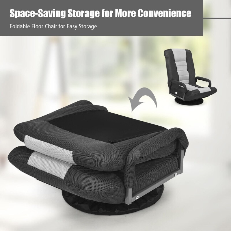 Taitettava harmaa lattiasohva, 6-asentoinen selkänoja, ergonominen design Taitettava harmaa lattiasohva, 6-asentoinen selkänoja, ergonominen design