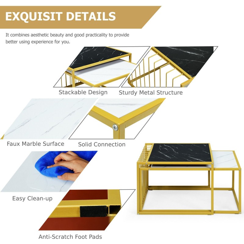 Moderni pöytäsarja, vedenkestävä faux-marmori, musta-valkoinen Moderni pöytäsarja, vedenkestävä faux-marmori, musta-valkoinen