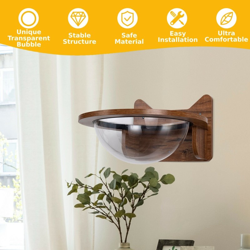 Seinään kiinnitettävä läpinäkyvä kissanpeti ruskea