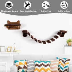 Seinään kiinnitettävä kissan kiipeilyteline ja leikkisilta ruskea