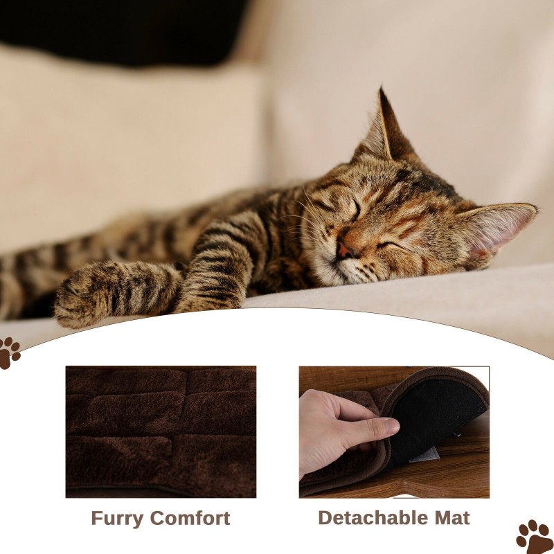 Seinään kiinnitettävä kissan kiipeilyteline ja leikkisilta ruskea