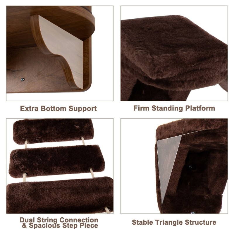 Seinään kiinnitettävä kissan kiipeilyteline ja leikkisilta ruskea