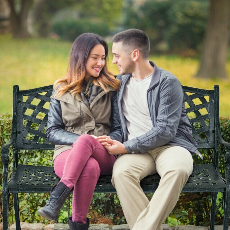 Alumiininen puutarhapenkki käsinojilla, antiikin vihreä