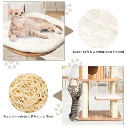 Puinen kissapuu torni pehmusteilla ja raapimistolpilla