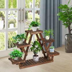 Kolmiomainen ruskea puinen kukkateline 6 kasville