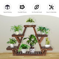 Kolmiomainen ruskea puinen kukkateline 6 kasville