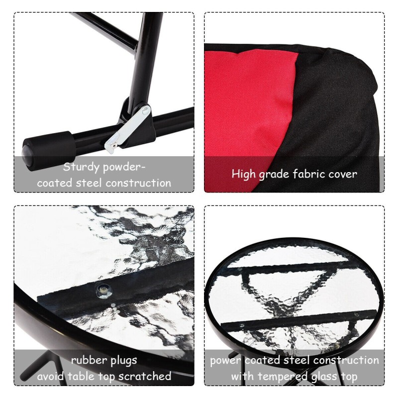 Kolmen osan keinutuolisetti terassille, punainen ja musta