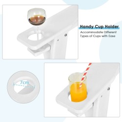 Ergonominen valkoinen ulkotuoli mukitelineellä patioon