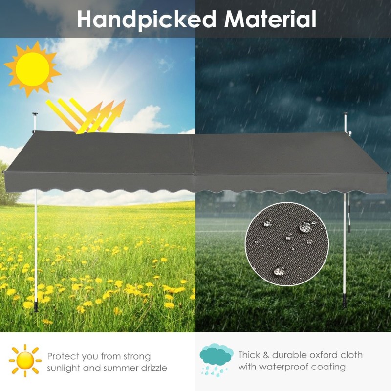 Sisäänvedettävä harmaa markiisi käsikammella ulkokäyttöön