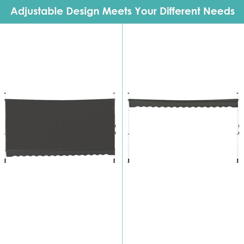 Sisäänvedettävä harmaa markiisi käsikammella ulkokäyttöön