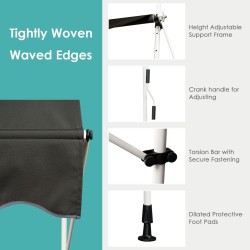 Sisäänvedettävä harmaa markiisi käsikammella ulkokäyttöön