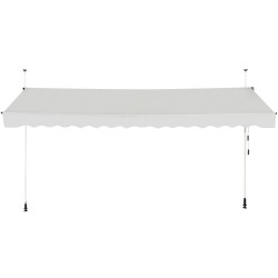 Sisäänvedettävä käsikammella varustettu beige markiisi