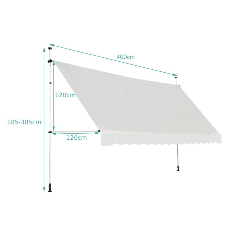 Sisäänvedettävä käsikammella varustettu beige markiisi