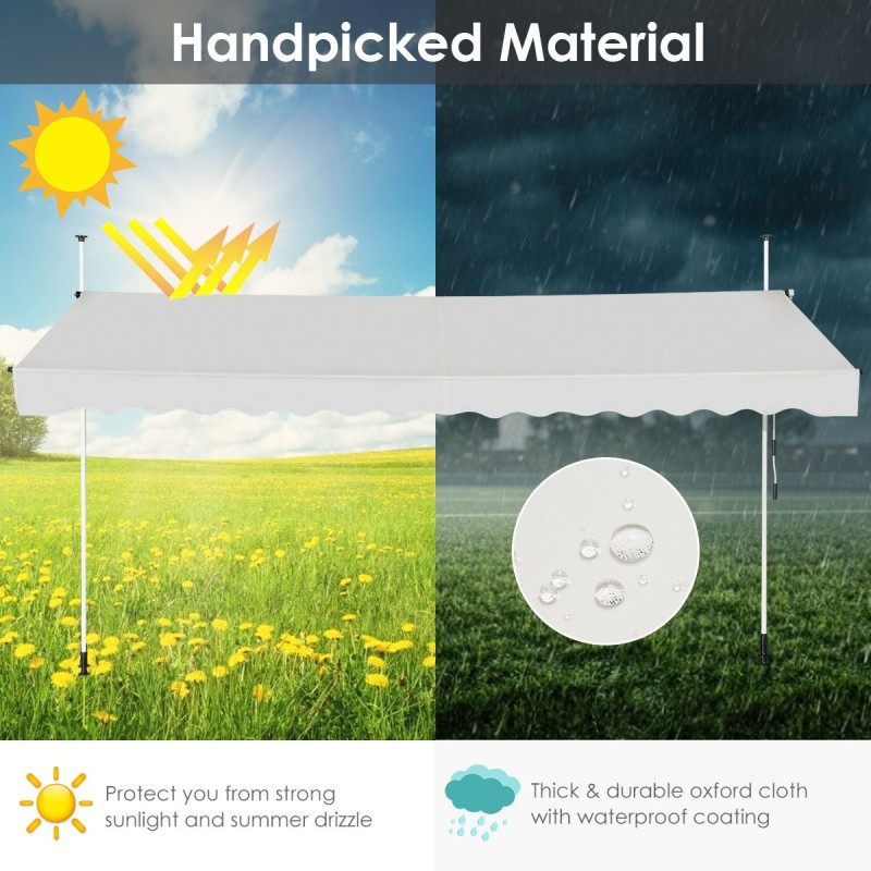 Sisäänvedettävä käsikammella varustettu beige markiisi