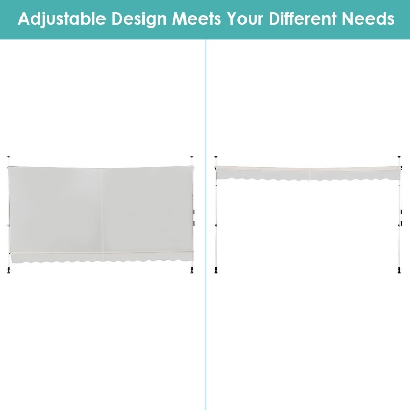 Sisäänvedettävä käsikammella varustettu beige markiisi