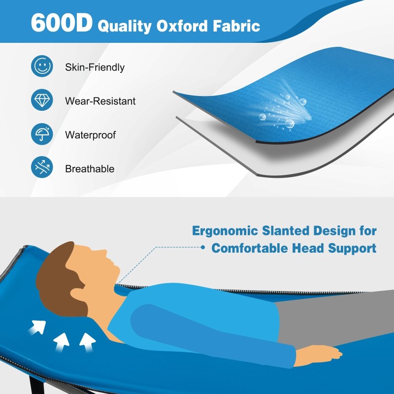 Taitettava sininen retkisänky 3-in-1-taskulla ja kantolaukulla