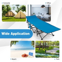 Taitettava sininen retkisänky 3-in-1-taskulla ja kantolaukulla