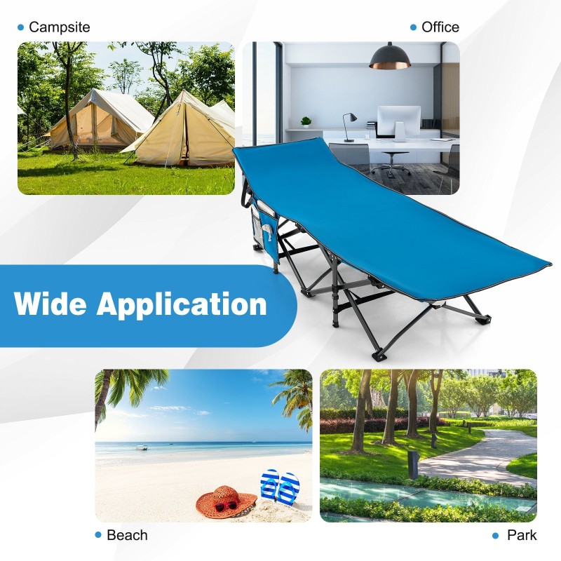 Taitettava sininen retkisänky 3-in-1-taskulla ja kantolaukulla