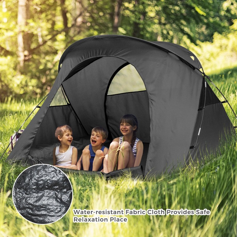 4-in-1 harmaa telttasetti kahdelle itsestään täyttyvällä patjalla