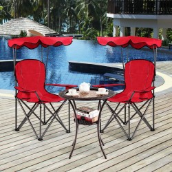 Taitettava punainen aurinkokatoksellinen retkituoli juomapidikkeillä