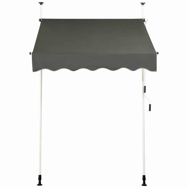 Ulosvedettävä harmaa markiisi säädettävällä korkeudella ja kampimekanismilla