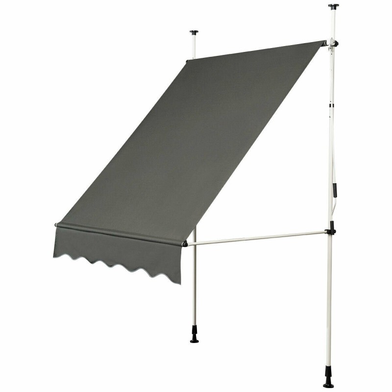 Ulosvedettävä harmaa markiisi säädettävällä korkeudella ja kampimekanismilla