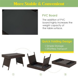 Taitettava ruskea rottinkinen kahvipöytä teräsrungolla ulkokäyttöön