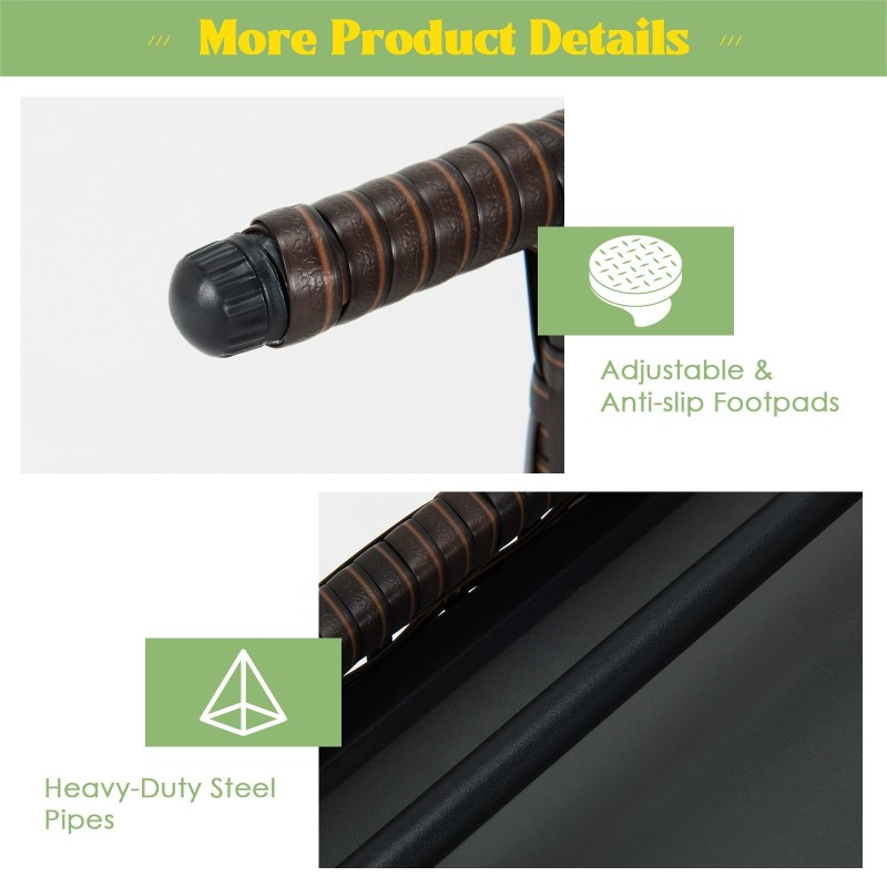 Taitettava ruskea rottinkinen kahvipöytä teräsrungolla ulkokäyttöön