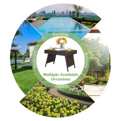 Taitettava ruskea rottinkinen kahvipöytä teräsrungolla ulkokäyttöön