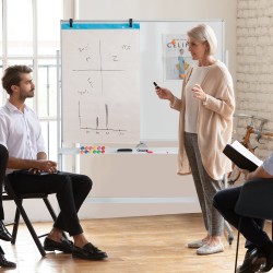 Korkeussäädettävä kaksipuolinen magneettinen valkotaulu pyörillä valkoinen