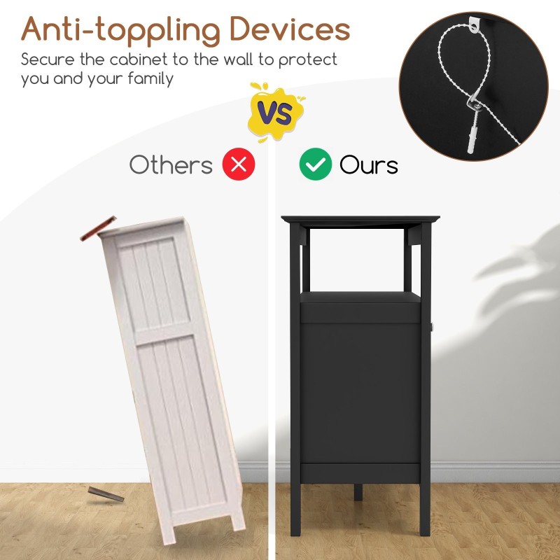 Musta monikäyttöinen keittiökaappi viinitelineellä ja laatikolla