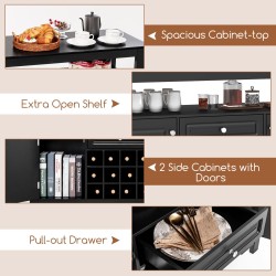 Musta monikäyttöinen keittiökaappi viinitelineellä ja laatikolla