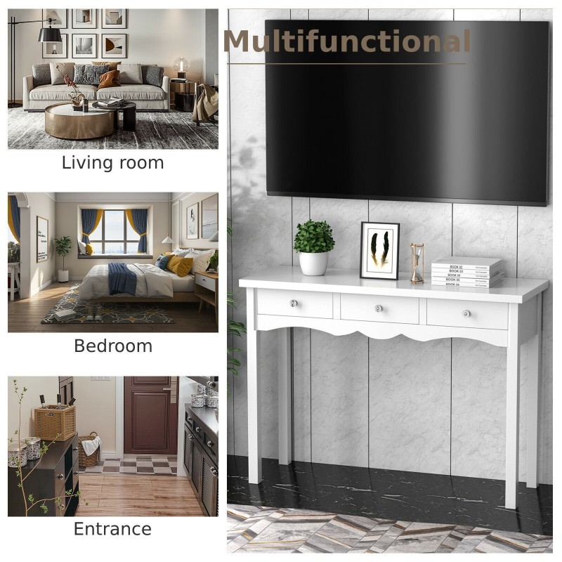 Valkoinen monikäyttöinen kulmapöytä 3 laatikolla kotiin ja toimistoon