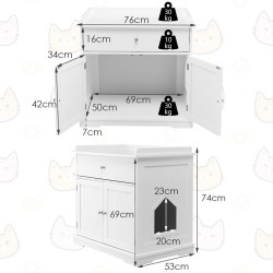 Moderni valkoinen kissanvessa sivupöytä laatikolla ja ovilla